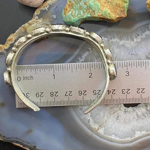 Vintage Native American Sterling Silver Channel Inlay Oval Onyx Bracelet - Picture 9 of 10